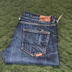 PRPS Indigo Jean Shorts with Leather Patch